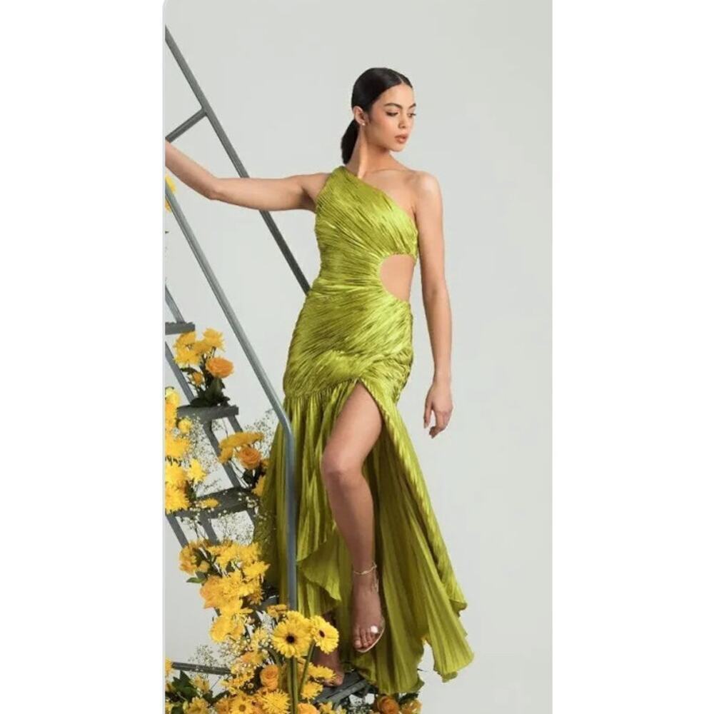 Mac Duggal One Shoulder Asymmetrical Sequined Cut-Out Dress Apple Green SZ 2 NWT